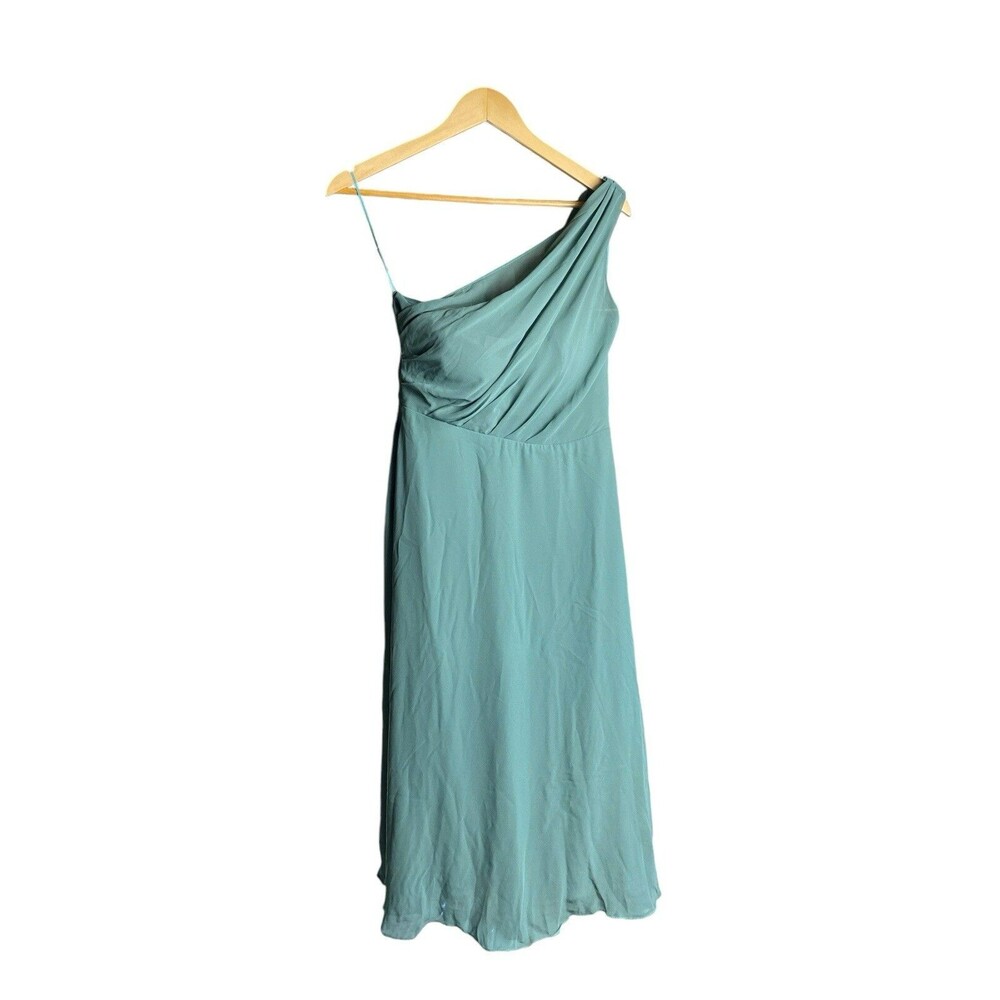 Birdy Grey Kira One Shoulder Chiffon Bridesmaid Midi Dress Sea Glass Green Sz S